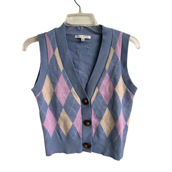 Haute Monde Sweaters - Haute Monde Argyle Sweater Vest Blue V-Neck Preppy Y2K Schoolgirl Size Small